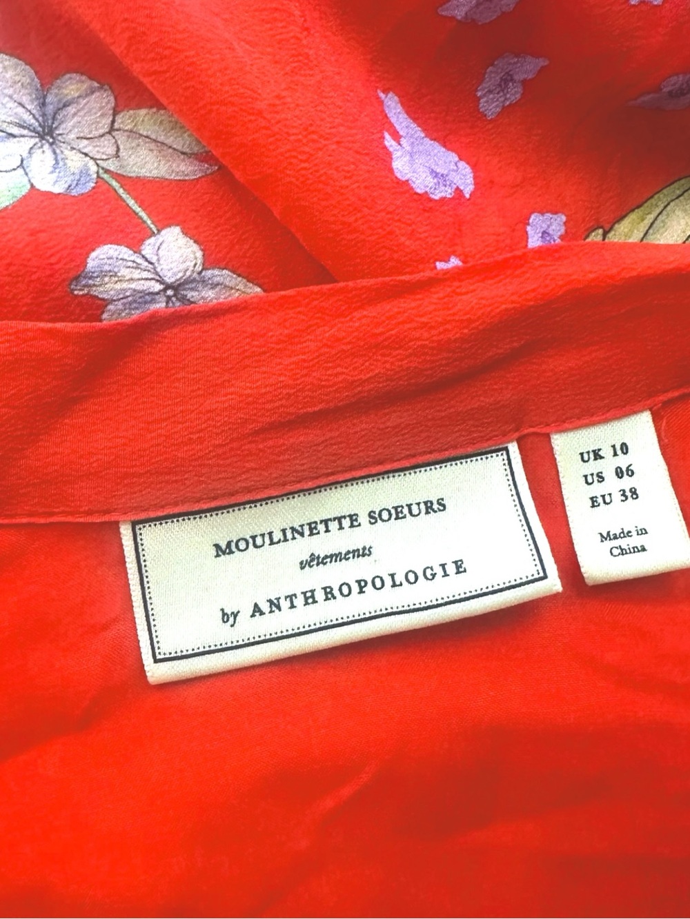Anthropologie Moulinette Soeurs 100% Silk Floral Tie Neck Midi Dress Sz 6 - Picture 8 of 9